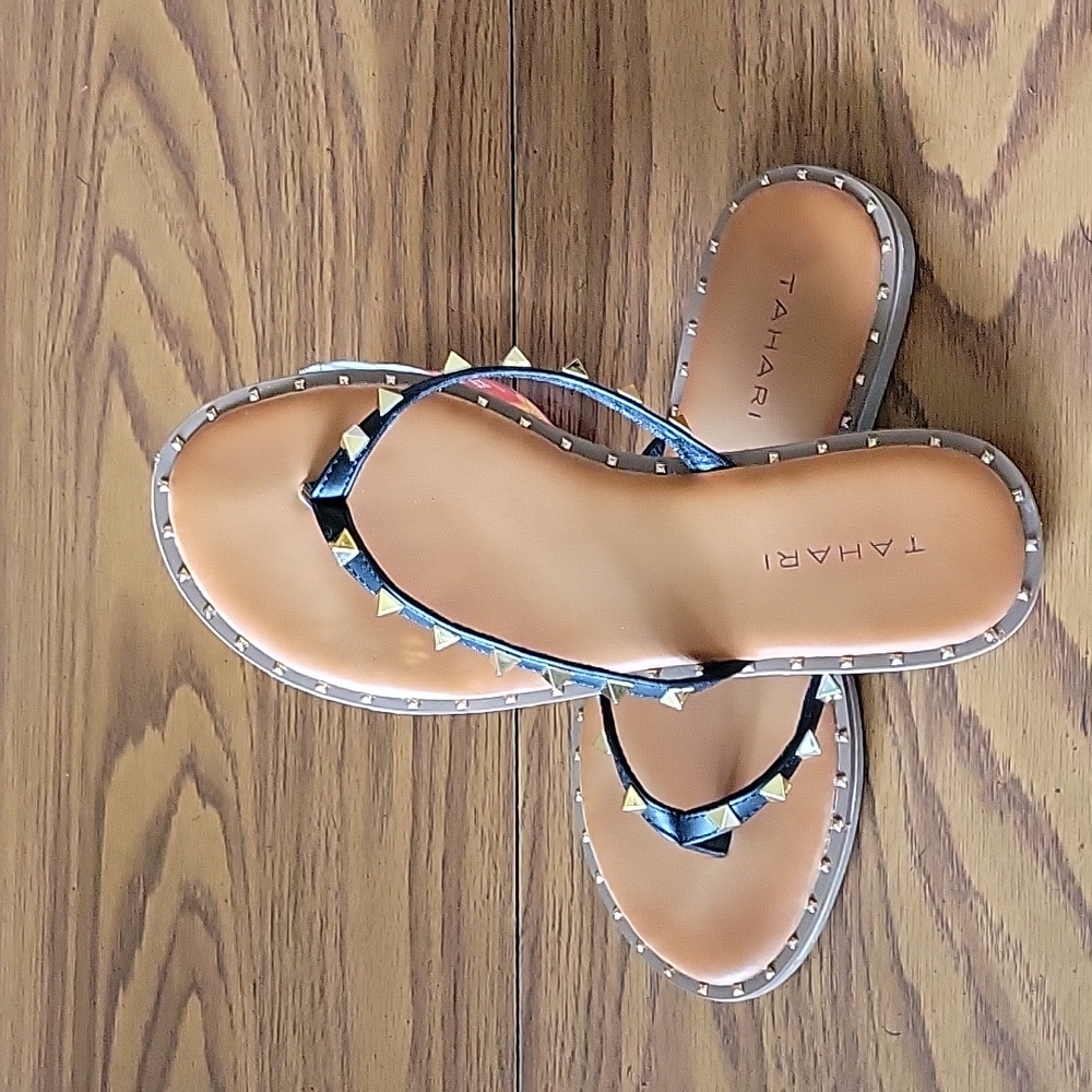 Black studded flip flops